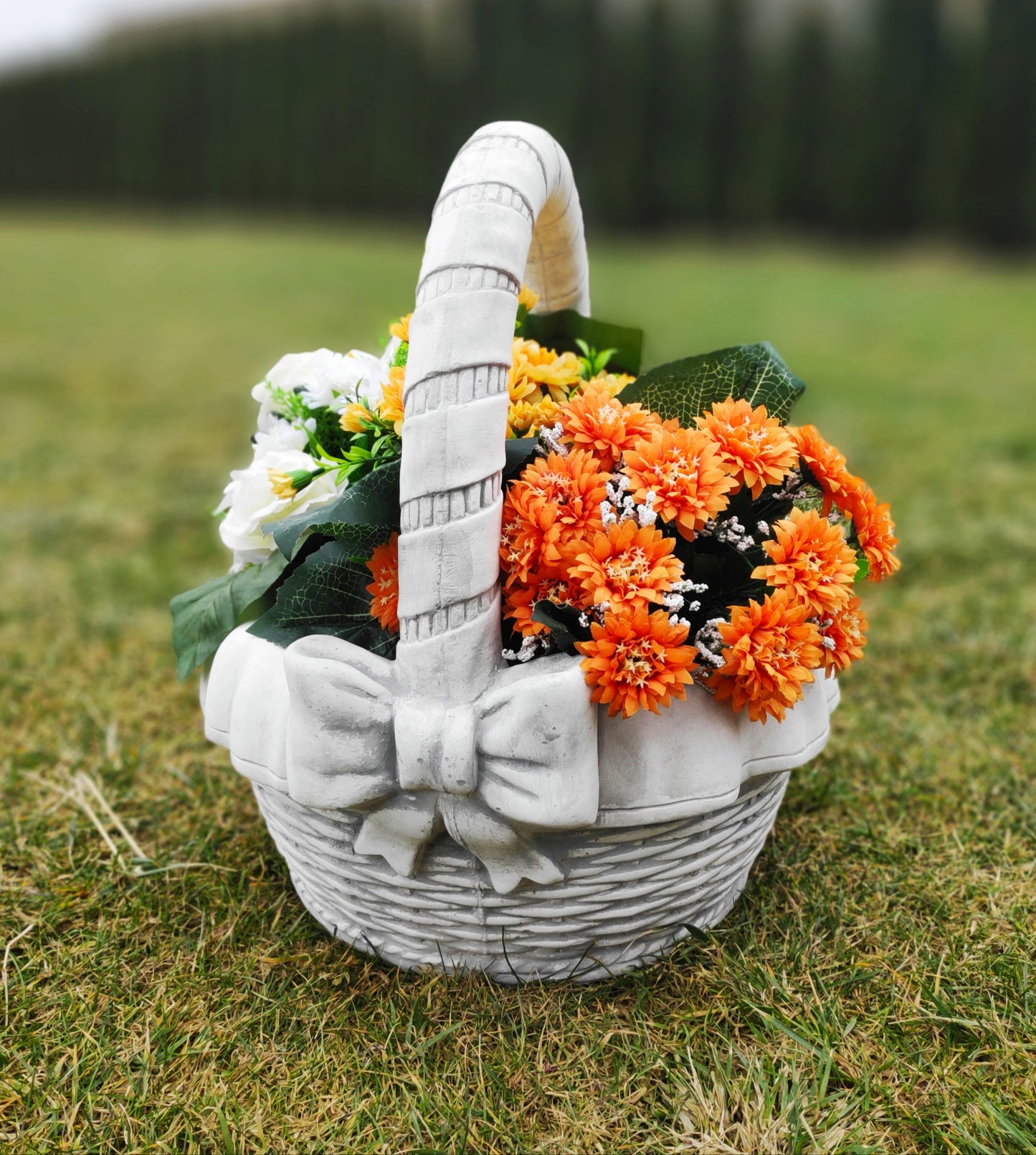 Plantador de concreto Elegância de vime - detalhes versáteis de jardim interno/externo, 46 ​​cm de altura