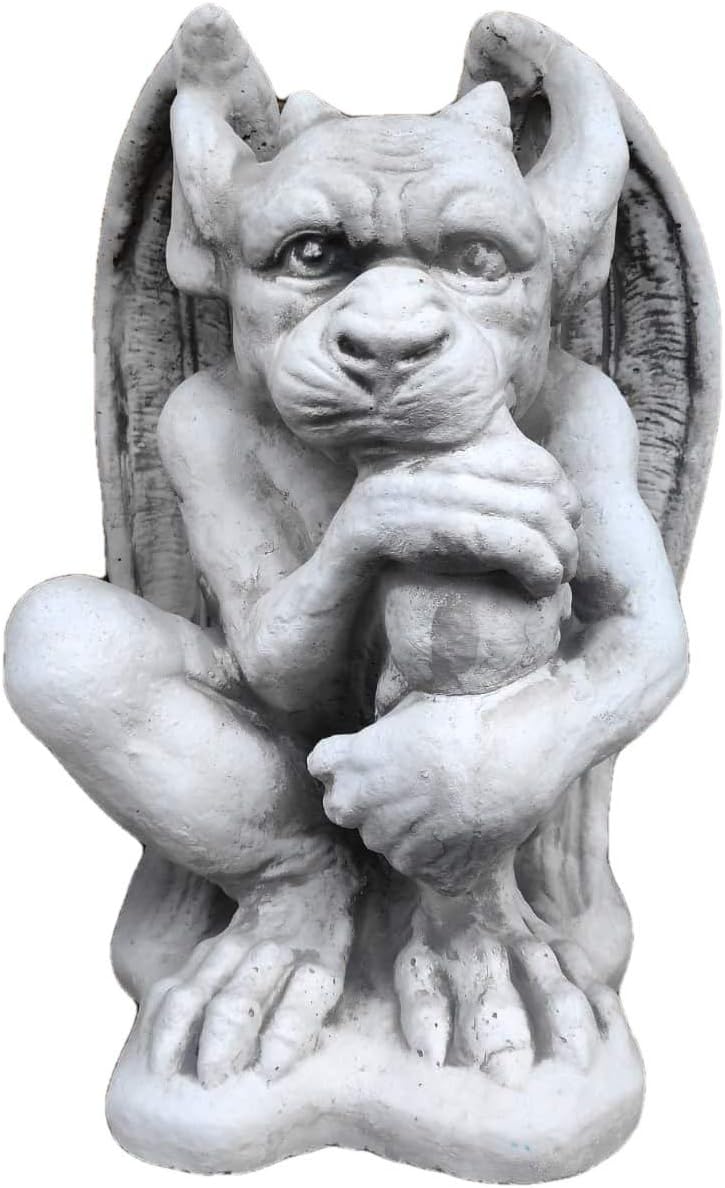 Estatueta de gárgula sentada, feita de pedra fundida, ornamento externo/interno, decoração