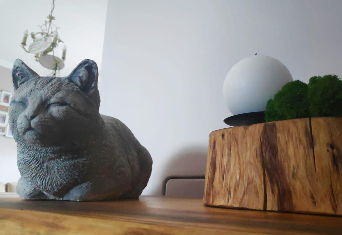 Figura de gato relaxante, enfeite externo/interno, feito de pedra fundida