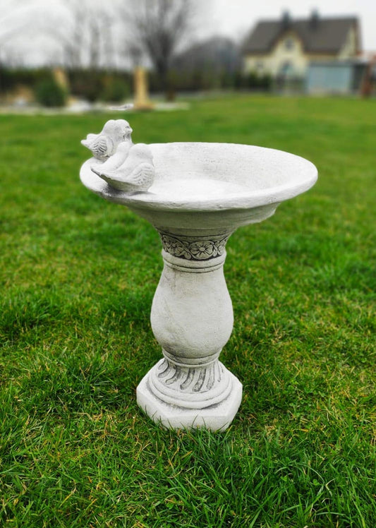 Architectural Concrete Birdbath on the Column - White Finish, 51cm Height