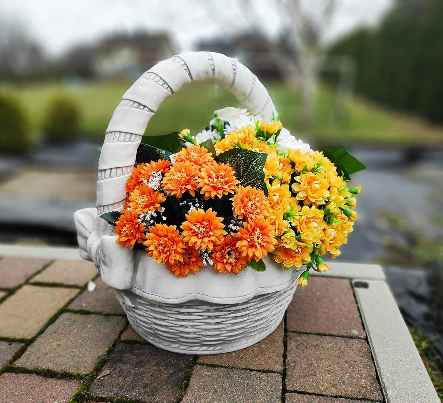Plantador de concreto Elegância de vime - detalhes versáteis de jardim interno/externo, 46 ​​cm de altura