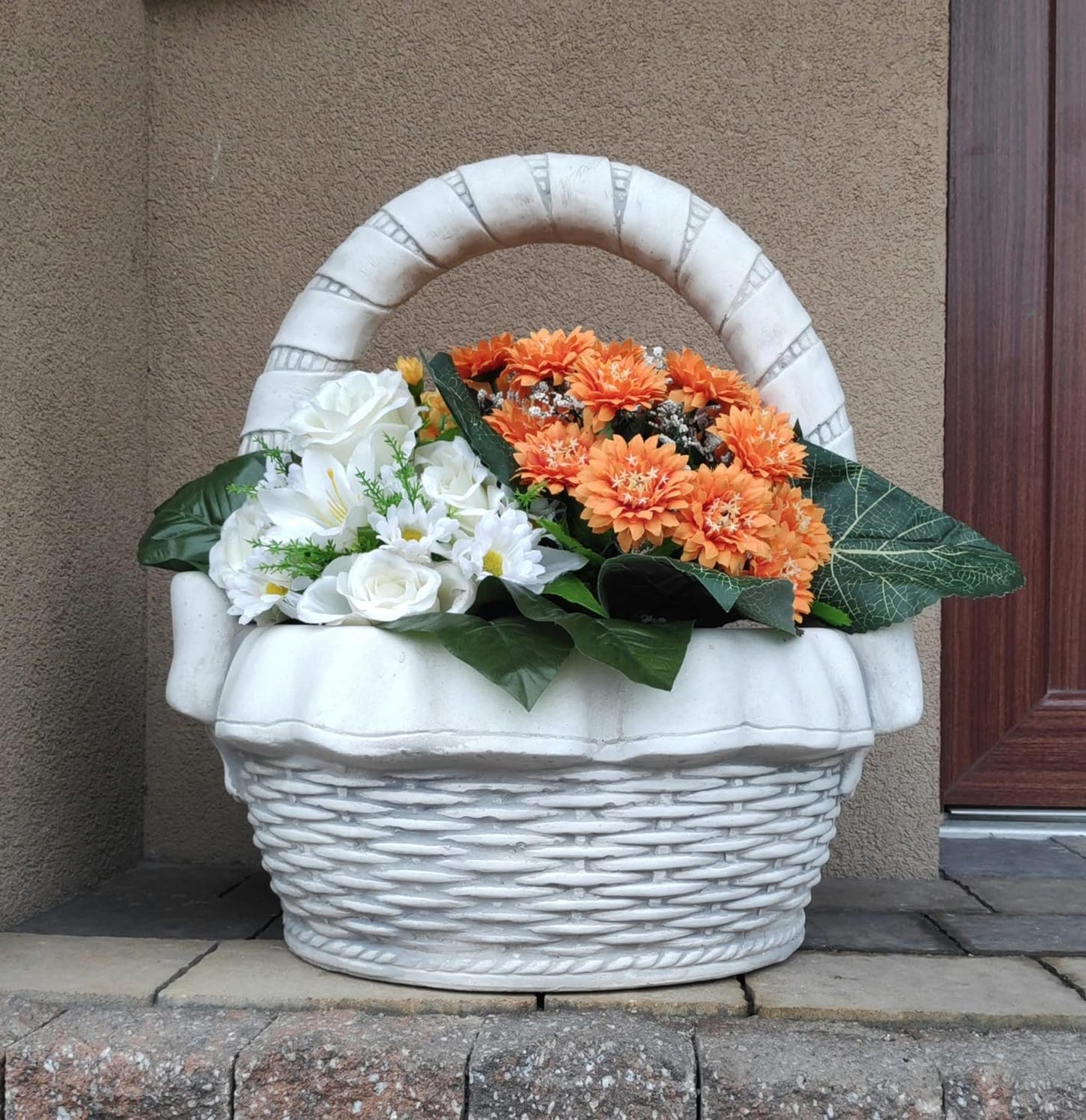 Plantador de concreto Elegância de vime - detalhes versáteis de jardim interno/externo, 46 ​​cm de altura