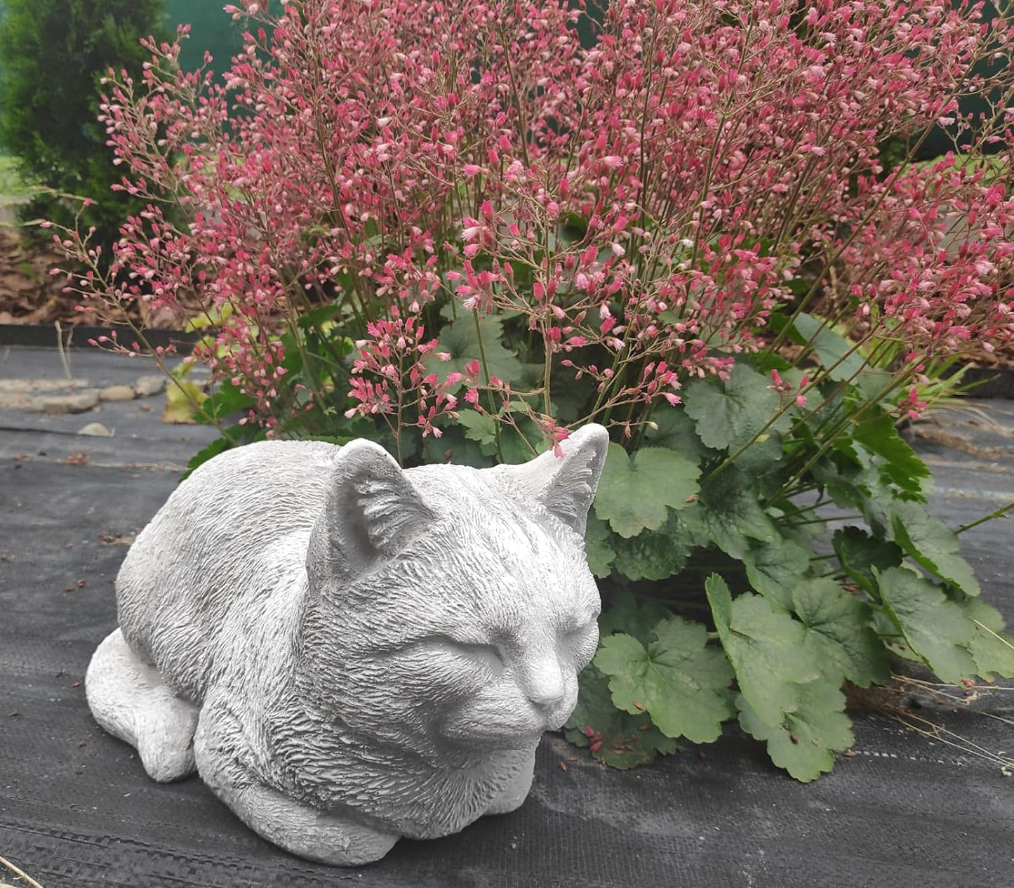 Figura de gato relaxante, enfeite externo/interno, feito de pedra fundida