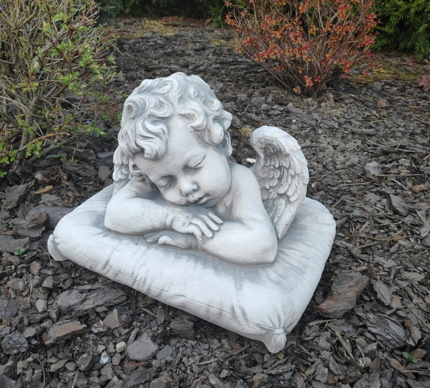 Figura ao ar livre de Anjo do sono tranquilo - Decoração de jardim de concreto, 31x24x25cm