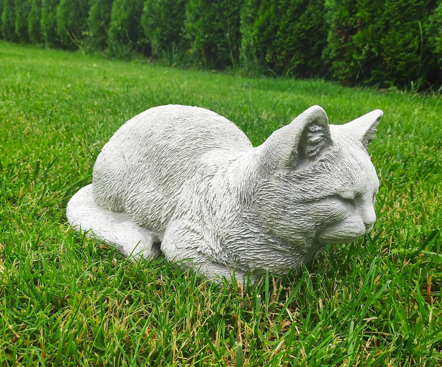 Figura de gato relaxante, enfeite externo/interno, feito de pedra fundida
