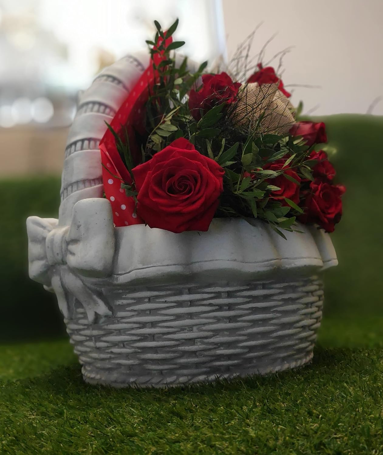 Plantador de concreto Elegância de vime - detalhes versáteis de jardim interno/externo, 46 ​​cm de altura