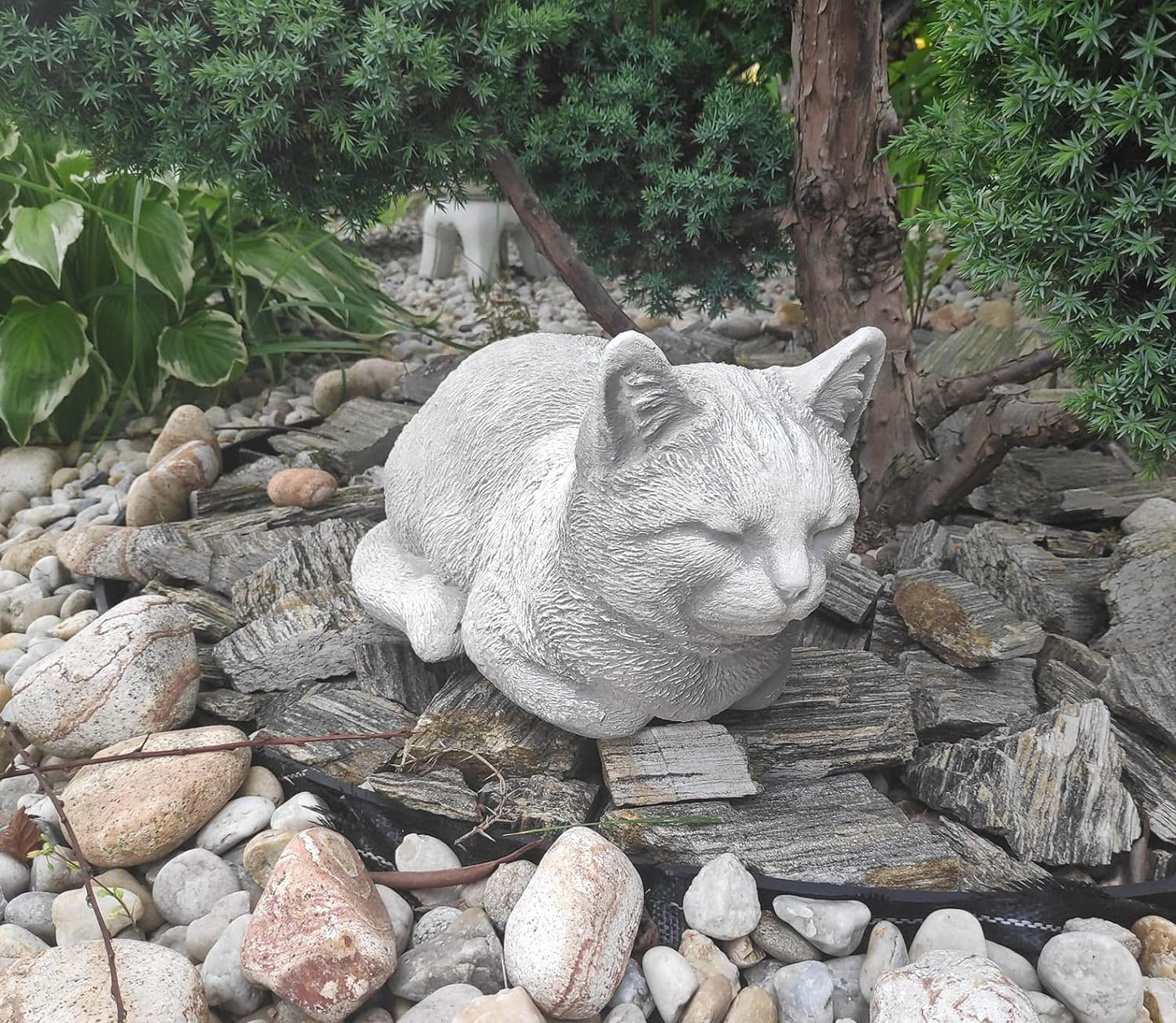 Figura de gato relaxante, enfeite externo/interno, feito de pedra fundida
