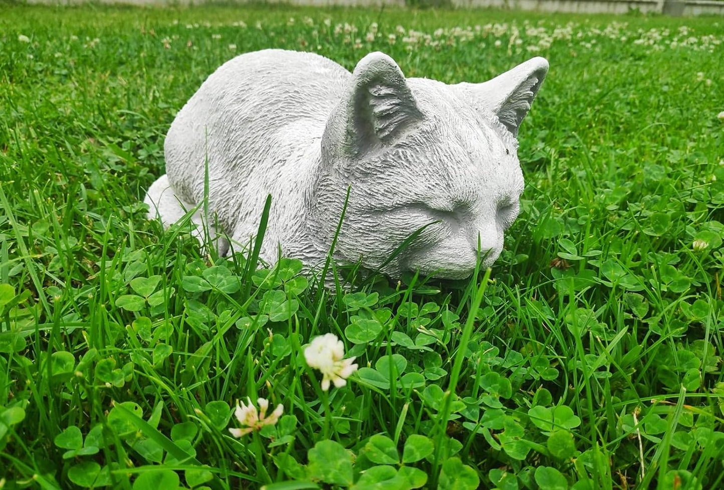 Figura de gato relaxante, enfeite externo/interno, feito de pedra fundida