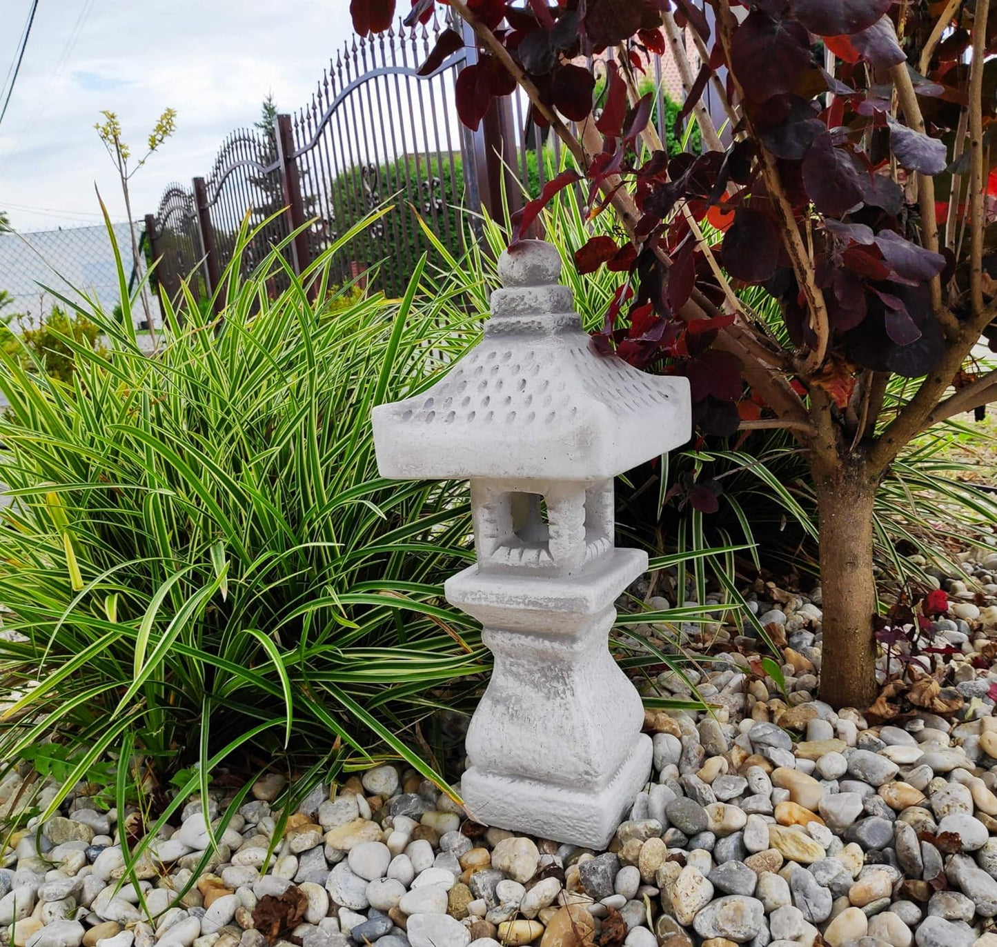 Decoração de jardim em pedra fundida - Pagode/Lanterna estilo japonês "TACHI-GATA-OKI" 40x12x11 cm