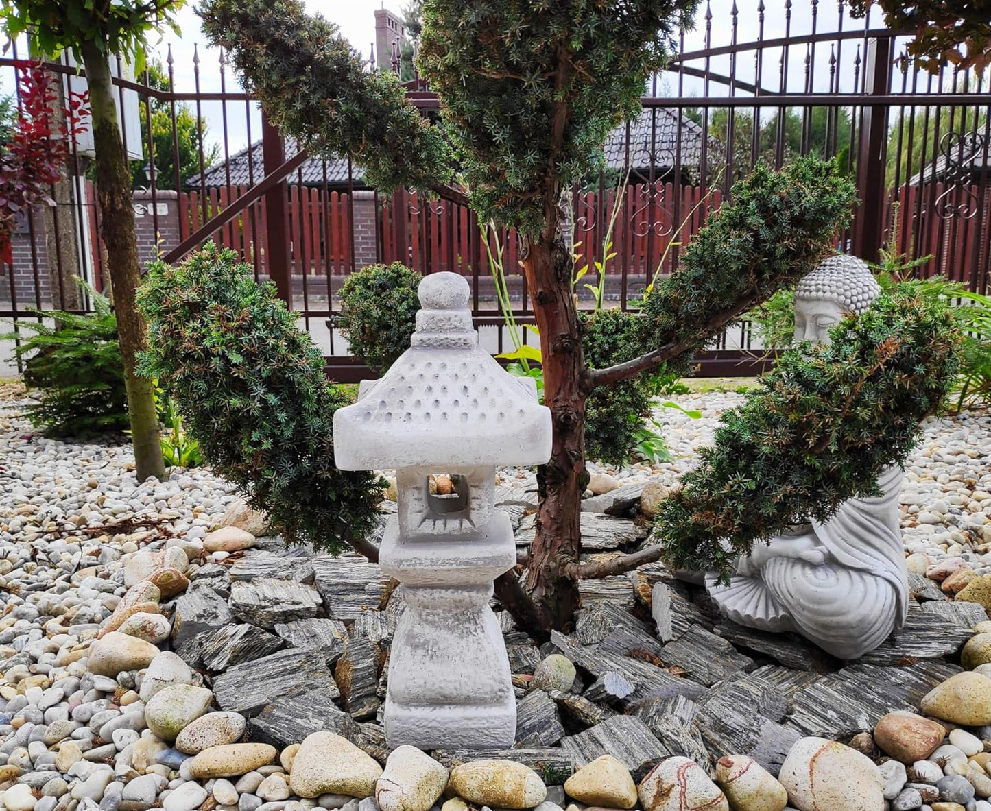 Decoração de jardim em pedra fundida - Pagode/Lanterna estilo japonês "TACHI-GATA-OKI" 40x12x11 cm